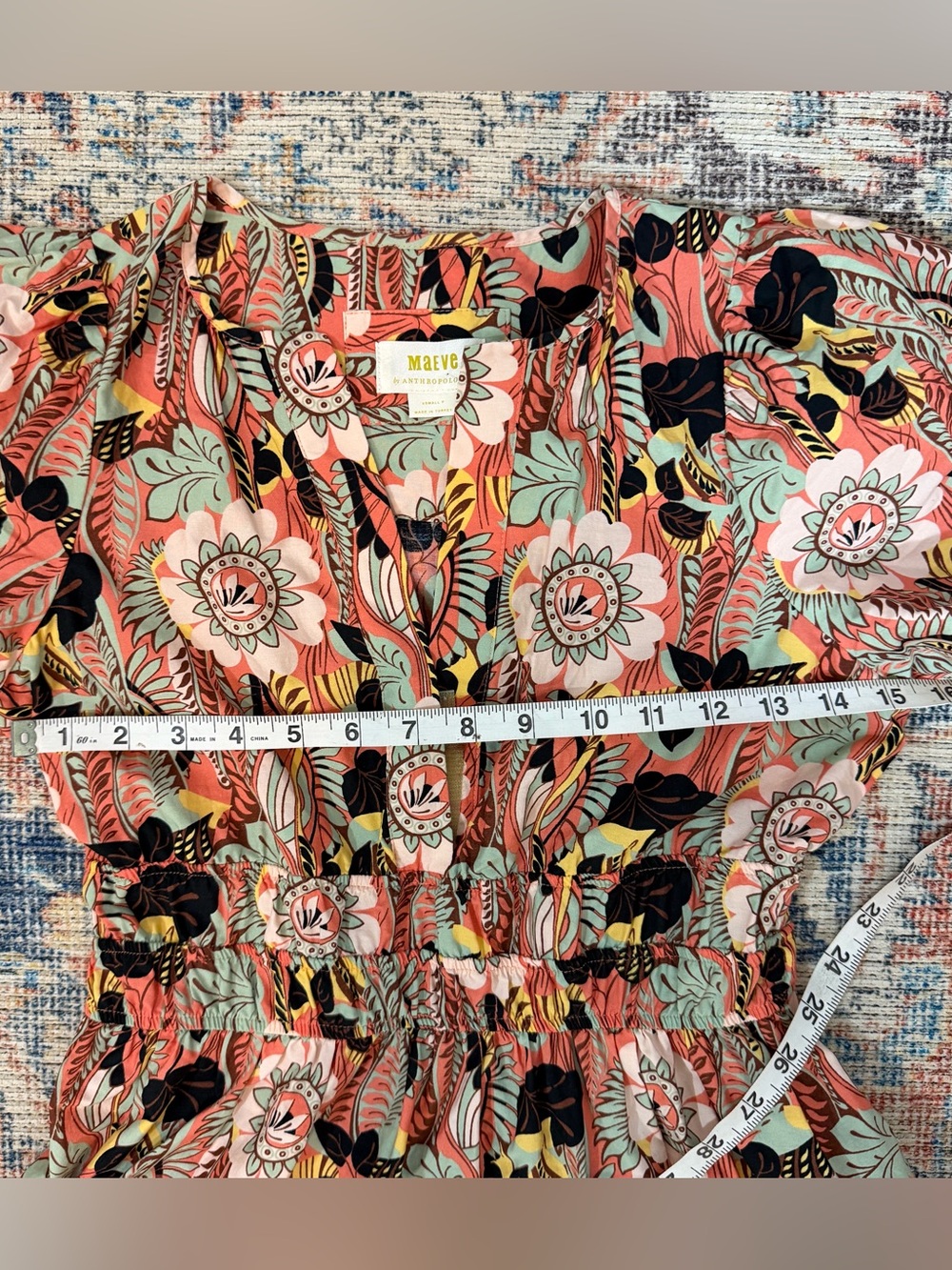 Anthropologie Maeve Floral Tiered Prairie Midi Dress 100% Cotton Boho XS P - Picture 8 of 10